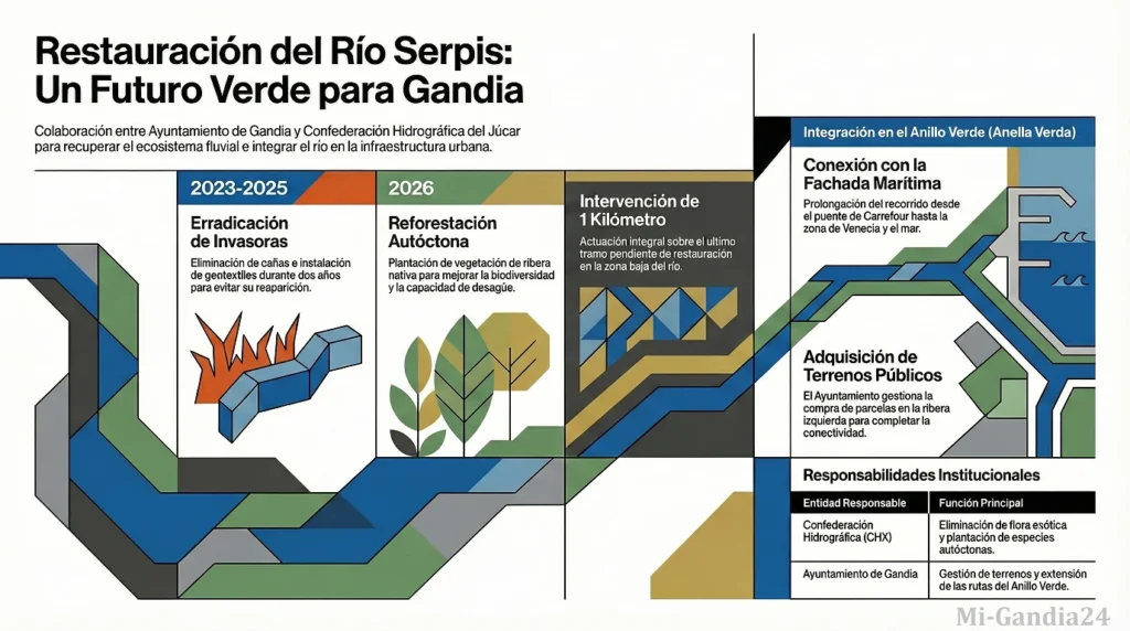 Gandia impulsa la segunda fase de restauración del río Serpis y completa su Anella Verda 3 Gandia impulsa la segunda fase de restauración del río Serpis y completa su Anella Verda