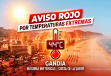 Alerta roja por calor extremo ! Aviso rojo por temperaturas extremas en Gandia, Costa de la Safor, con una máxima histórica de 44°C