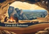 Cova del Bolomor: el refugio de Tavernes de la Valldigna donde Europa encendió sus primeros fuegos Cova del Bolomor: personas prehistóricas junto a una hoguera dentro de una cueva con vistas al valle y al mar