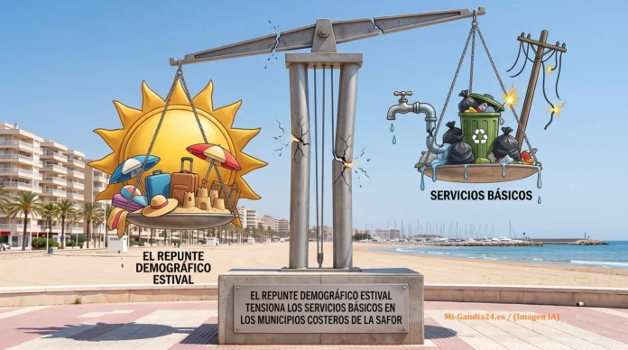 El repunte demográfico estival Balanza que muestra cómo el repunte demográfico estival tensiona los servicios básicos en los municipios de La Safor