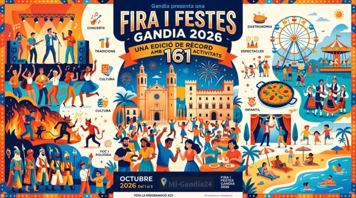 Cartel de la Fira i Festes Gandia 2026, del 1 al 5 de octubre, con 161 actividades de música, cultura, gastronomía y espectáculos