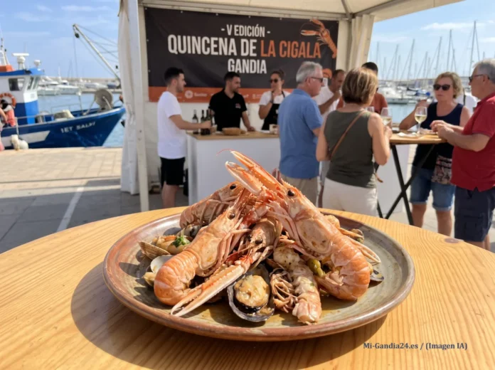 Plato de cigalas y marisco en primer plano durante la V Edición de la Quincena de la Cigala de Gandia