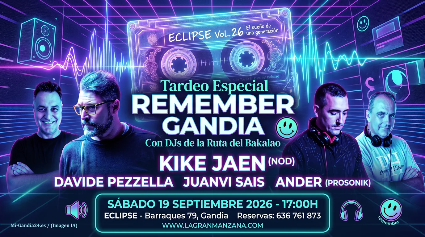 Tardeo Especial Remember Gandia 2 Cartel del Tardeo Especial Remember Gandia con Kike Jaen, Davide Pezzella, Juanvi Sais y Ander. Sábado 19 de septiembre, 17:00h en Eclipse, Gandia