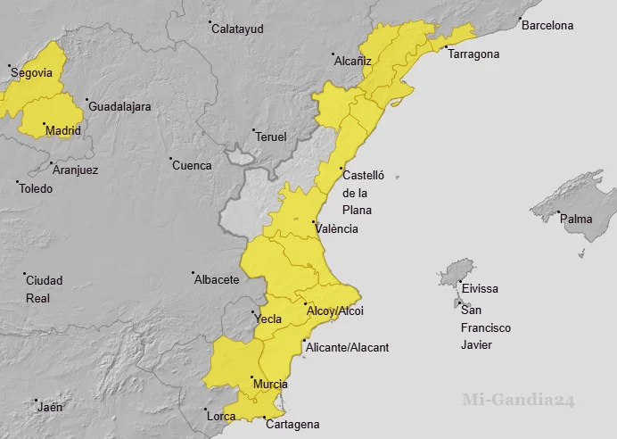 Gandia y La Safor AEMET activa avisos