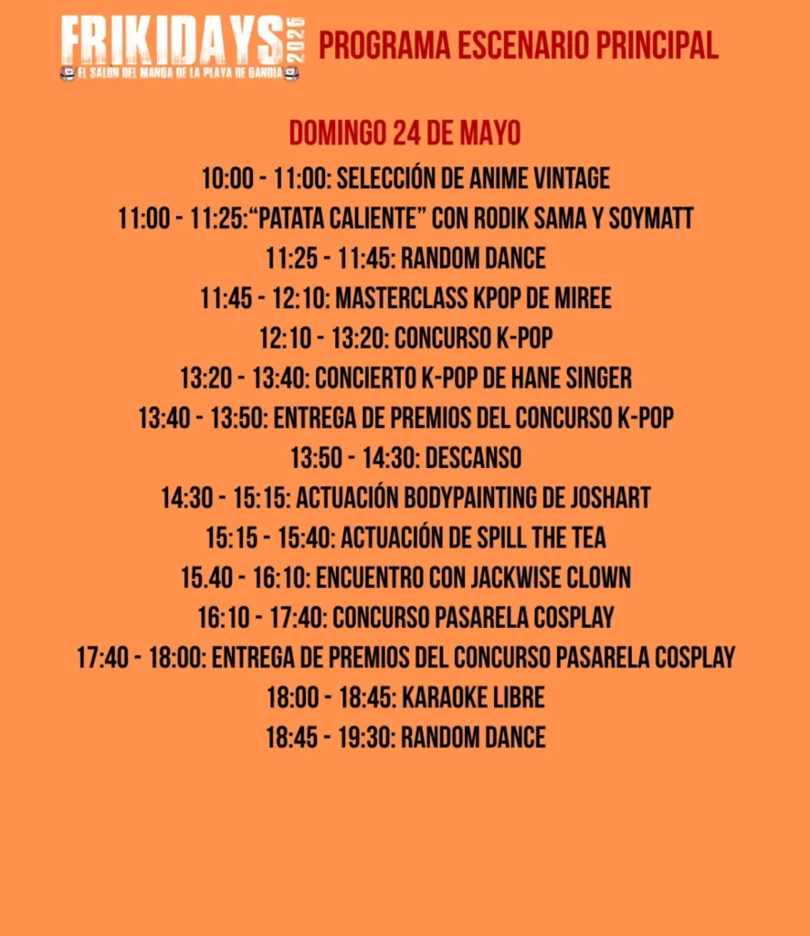 FRIKIDAYS PROGRAMA DOMINGO 24 DE MAYO