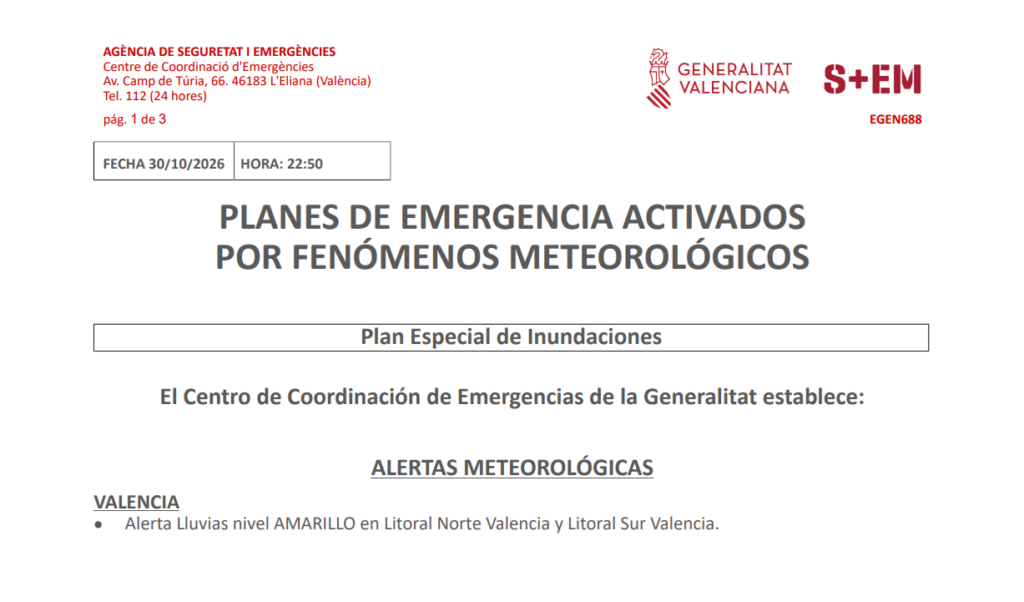 Aviso amarillo por lluvias en el litoral sur de Valencia: hasta 20 litros por metro cuadrado en una hora 1 Aviso Amarillo Meteo