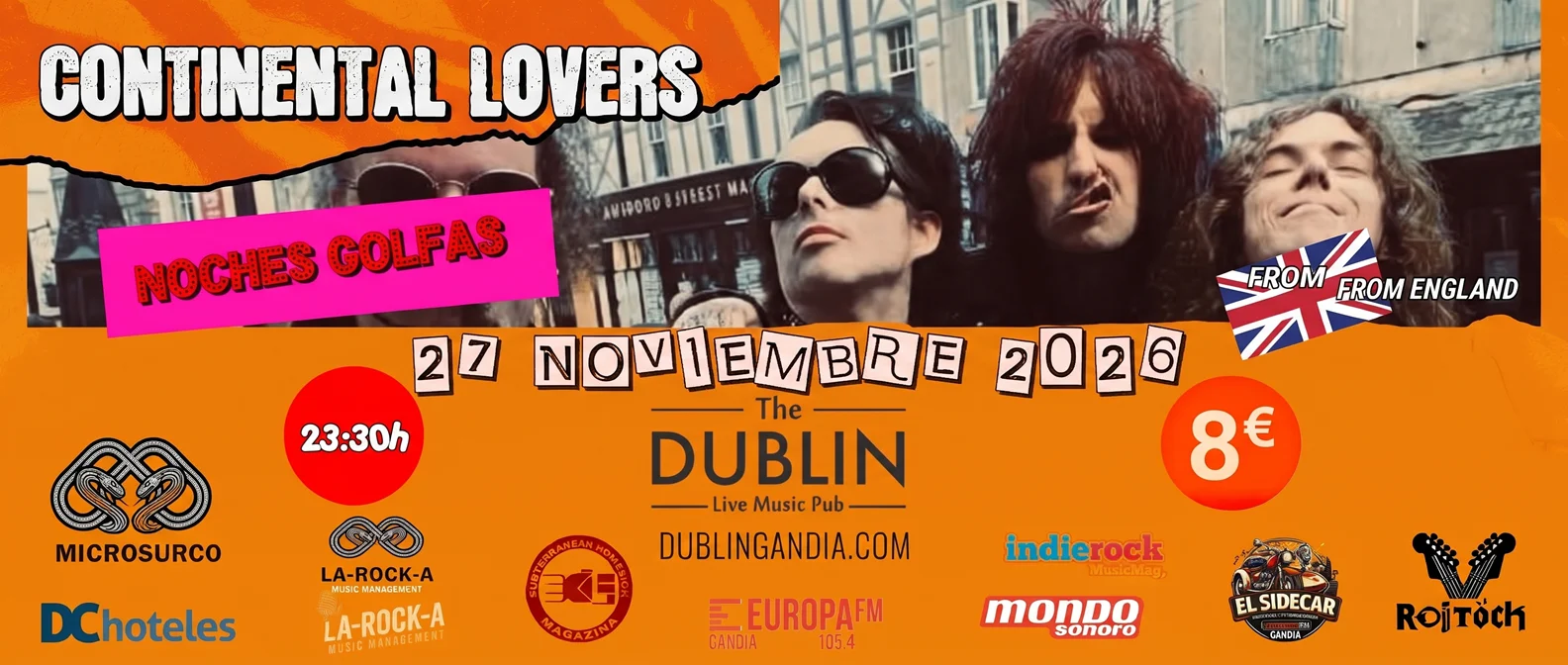 Concierto de Continental Lovers el 27 de noviembre de 2026 a las 23:30h en The Dublin Live Music Pub. Entrada: 8 €