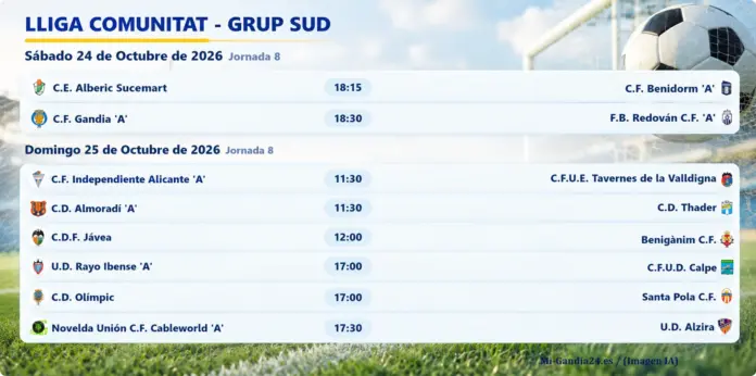 Lliga Comunitat Calendario de partidos y horarios de la jornada 8 de la Lliga Comunitat - Grup Sud